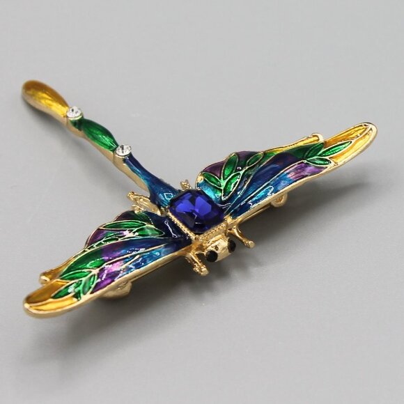 Jewelry necklace dragonfly symbol of change large gold tone blue green elegant - Picture 4 of 6